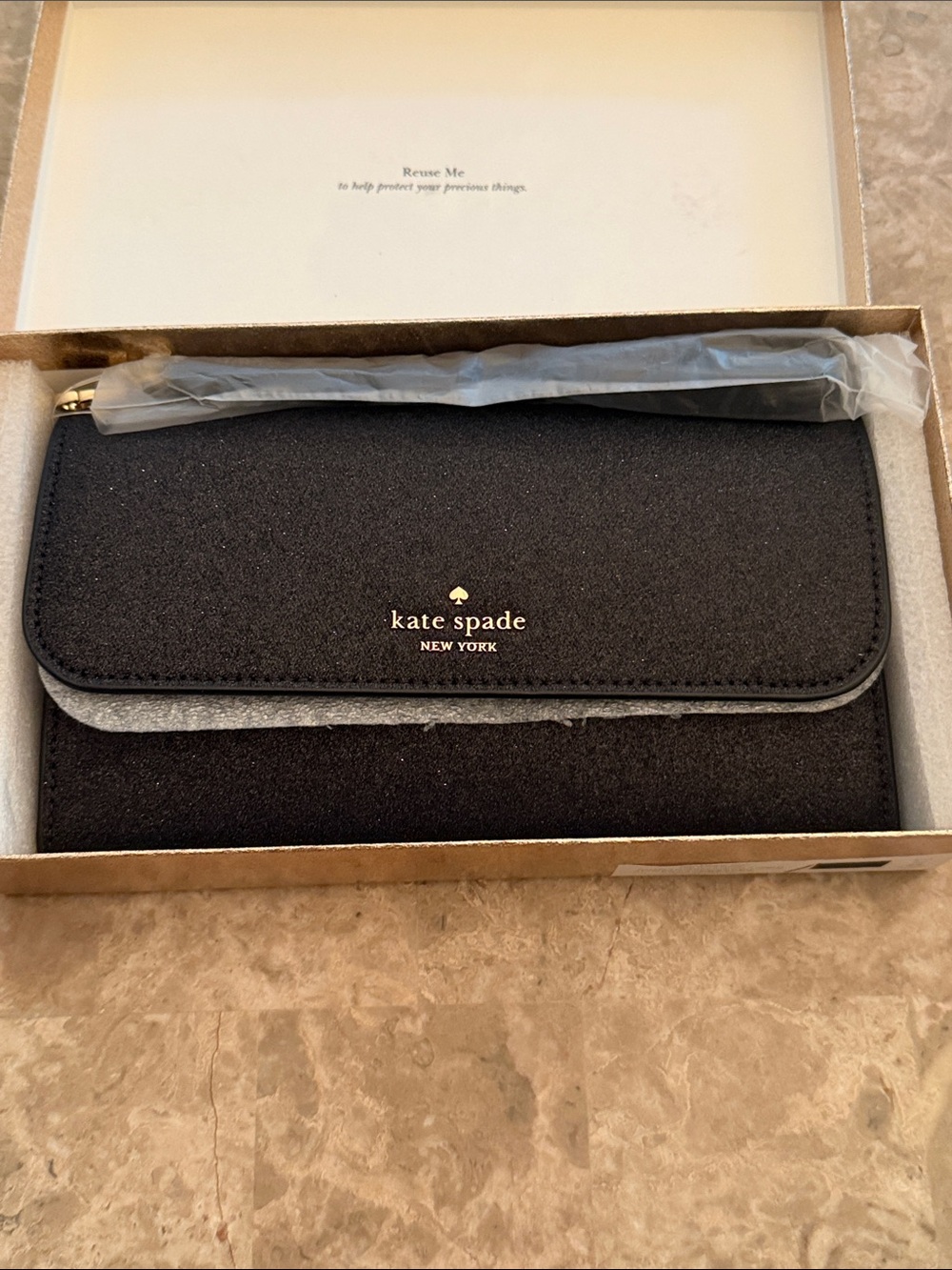 kate spade NWT  Black Leather Wallet Wristlet with Gold Logo NIB